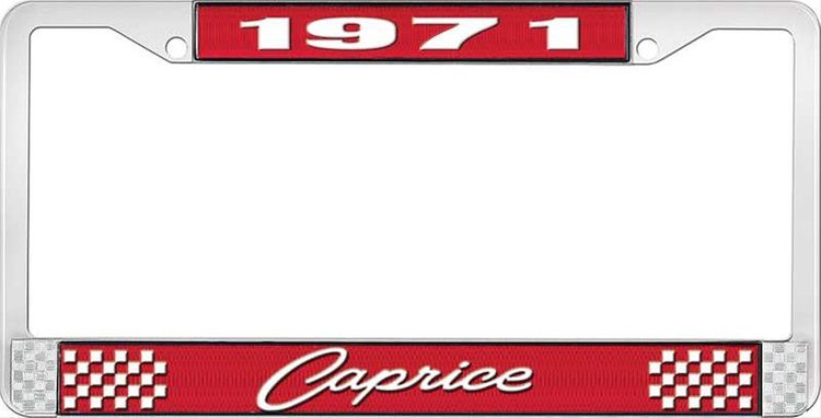 1971 Caprice Red And Chrome License Plate Frame With White Lettering