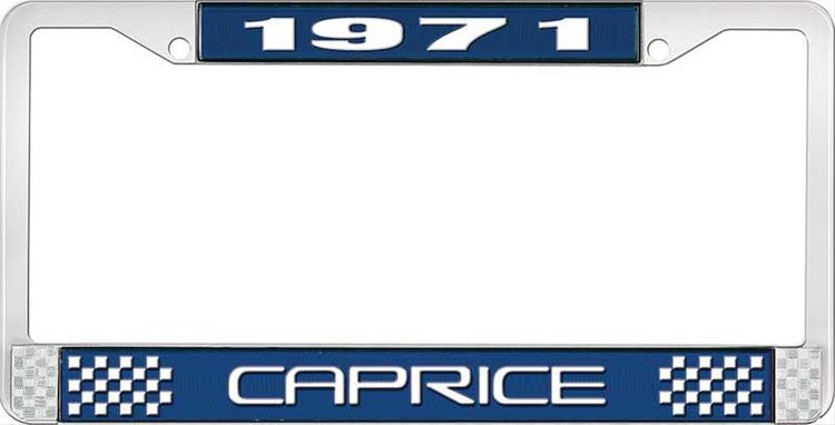 1971 Caprice Blue And Chrome License Plate Frame With White Lettering