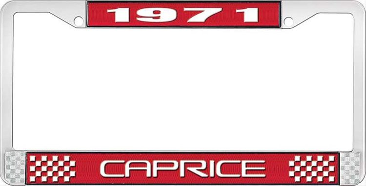 1971 Caprice Red And Chrome License Plate Frame With White Lettering