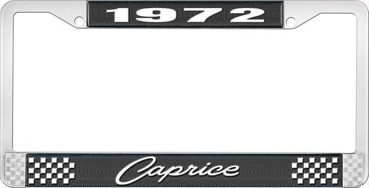 1972 Caprice Black And Chrome License Plate Frame With White Lettering