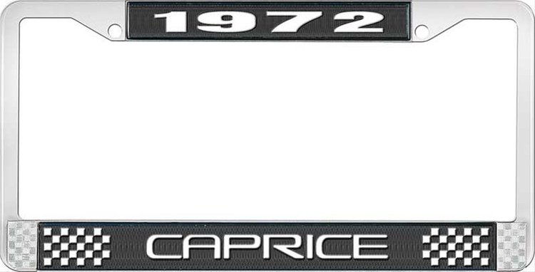 1972 Caprice Black And Chrome License Plate Frame With White Lettering