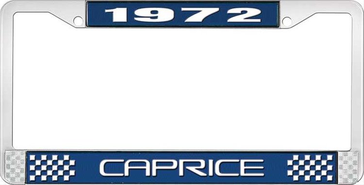 1972 Caprice Blue And Chrome License Plate Frame With White Lettering