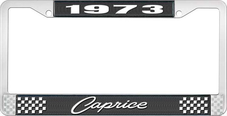 1973 Caprice Black And Chrome License Plate Frame With White Lettering