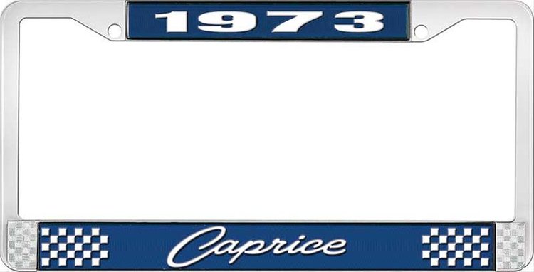 1973 Caprice Blue And Chrome License Plate Frame With White Lettering