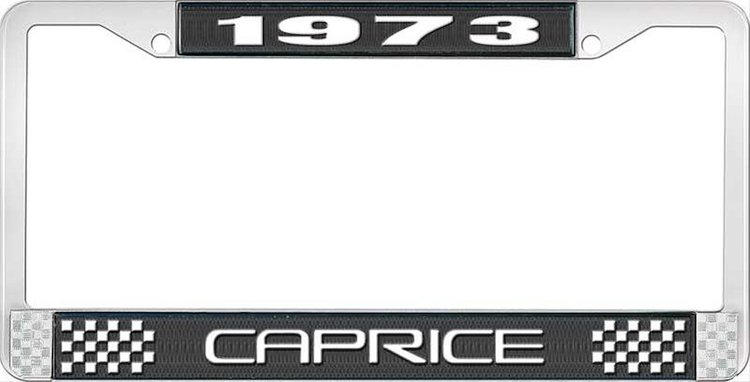 1973 Caprice Black And Chrome License Plate Frame With White Lettering