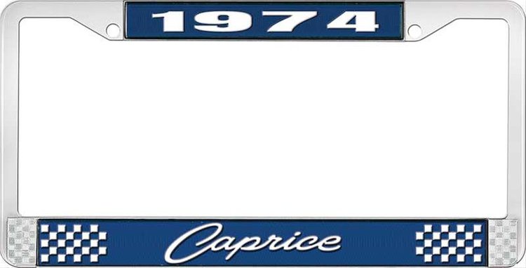 1974 Caprice Blue And Chrome License Plate Frame With White Lettering