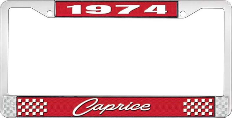 1974 Caprice Red And Chrome License Plate Frame With White Lettering