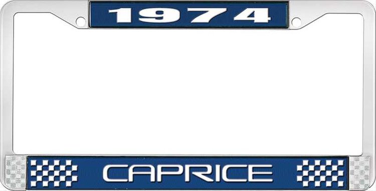 1974 Caprice Blue And Chrome License Plate Frame With White Lettering