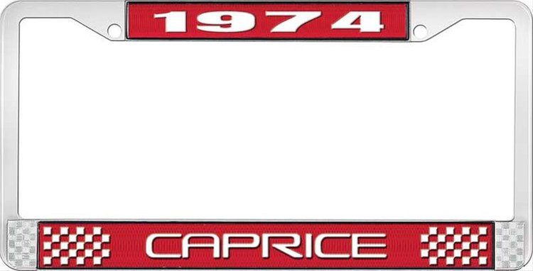 1974 Caprice Red And Chrome License Plate Frame With White Lettering
