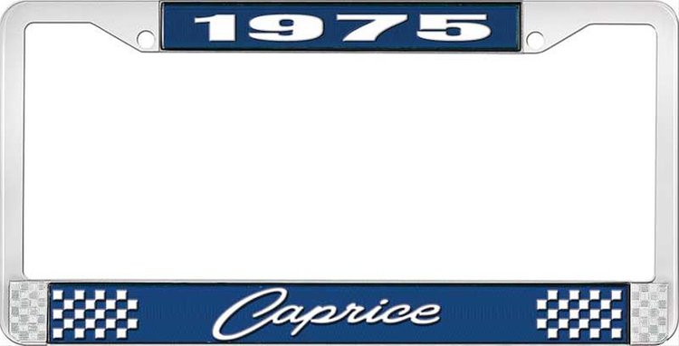1975 Caprice Blue And Chrome License Plate Frame With White Lettering