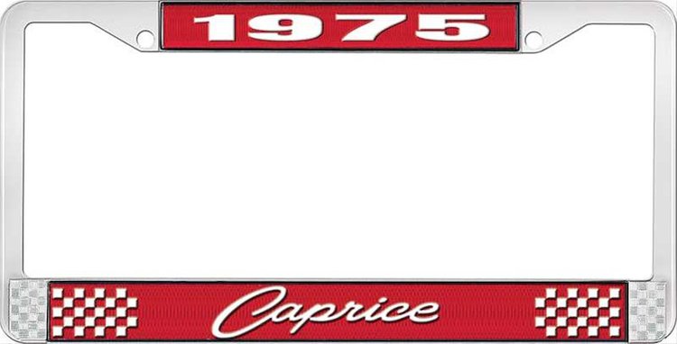 1975 Caprice Red And Chrome License Plate Frame With White Lettering