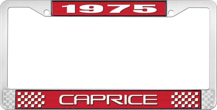 1975 Caprice Red And Chrome License Plate Frame With White Lettering