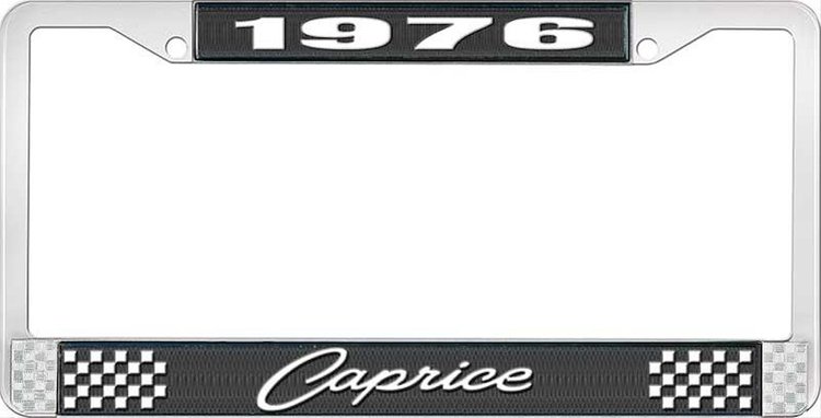 1976 Caprice Black And Chrome License Plate Frame With White Lettering