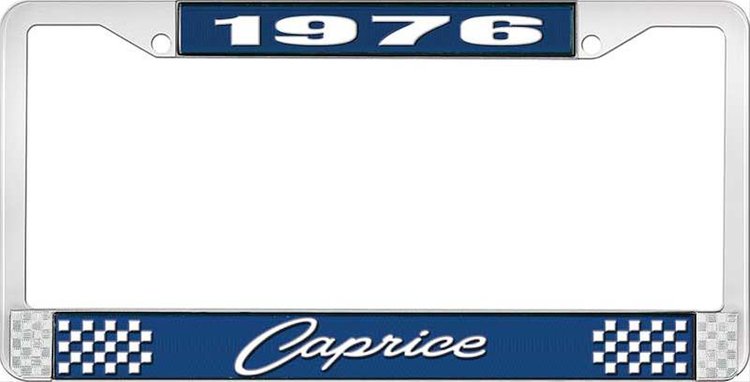 1976 Caprice Blue And Chrome License Plate Frame With White Lettering