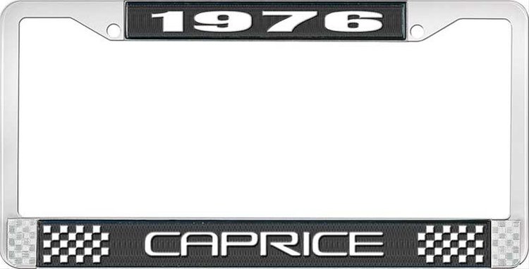1976 Caprice Black And Chrome License Plate Frame With White Lettering