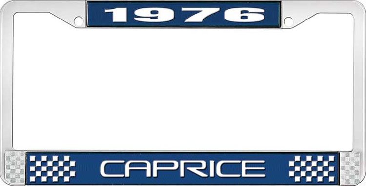 1976 Caprice Blue And Chrome License Plate Frame With White Lettering