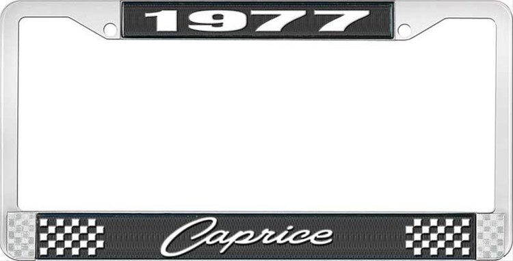 1977 Caprice Black And Chrome License Plate Frame With White Lettering