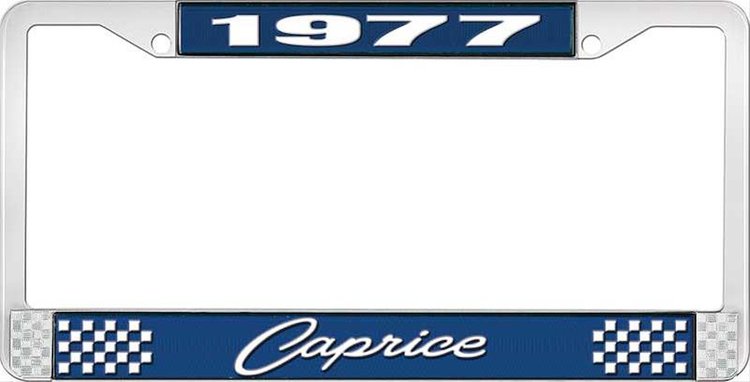 1977 Caprice Blue And Chrome License Plate Frame With White Lettering