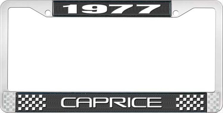 1977 Caprice Black And Chrome License Plate Frame With White Lettering