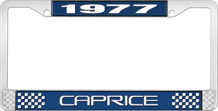 1977 Caprice Blue And Chrome License Plate Frame With White Lettering