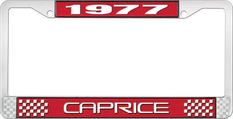 1977 Caprice Red And Chrome License Plate Frame With White Lettering
