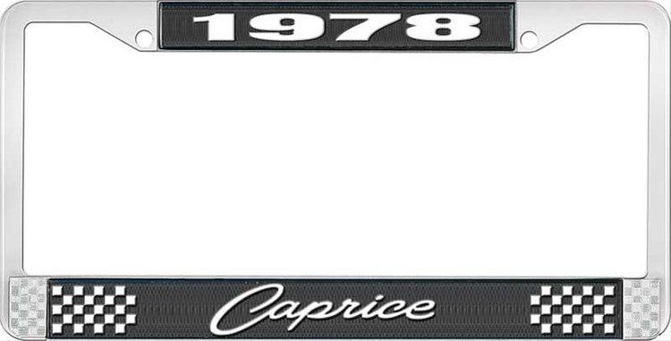 1978 Caprice Black And Chrome License Plate Frame With White Lettering