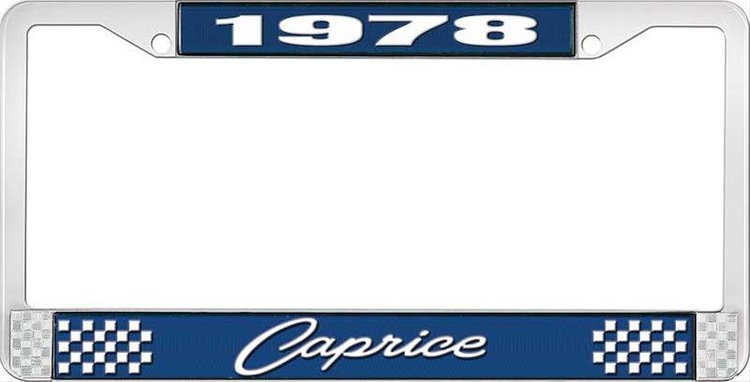 1978 Caprice Blue And Chrome License Plate Frame With White Lettering