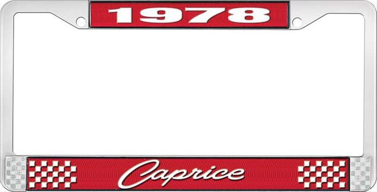 1978 Caprice Red And Chrome License Plate Frame With White Lettering