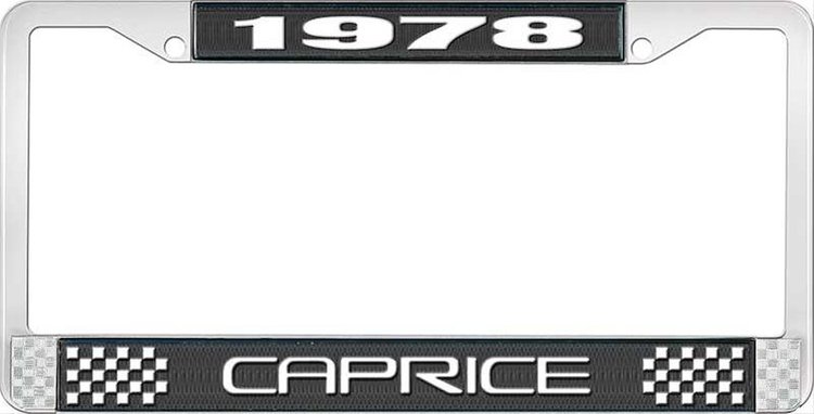 1978 Caprice Black And Chrome License Plate Frame With White Lettering