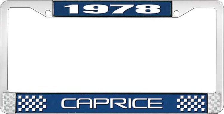 1978 Caprice Blue And Chrome License Plate Frame With White Lettering