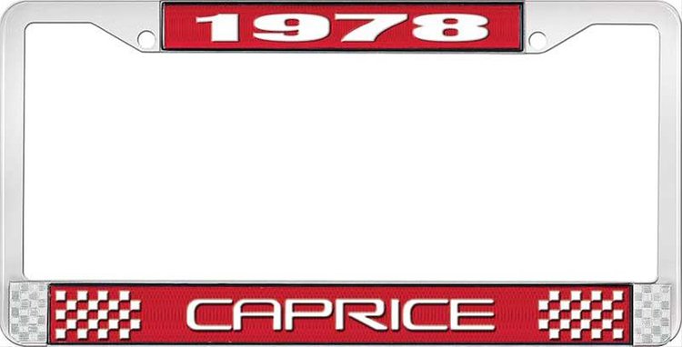 1978 Caprice Red And Chrome License Plate Frame With White Lettering