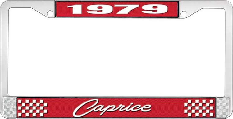 1979 Caprice Red And Chrome License Plate Frame With White Lettering