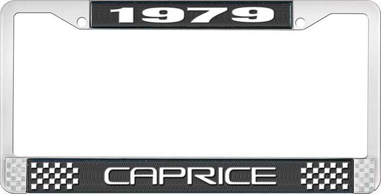1979 Caprice Black And Chrome License Plate Frame With White Lettering