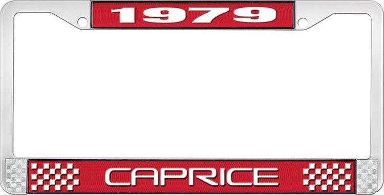 1979 Caprice Red And Chrome License Plate Frame With White Lettering