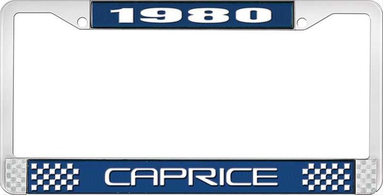 1980 Caprice Blue And Chrome License Plate Frame With White Lettering
