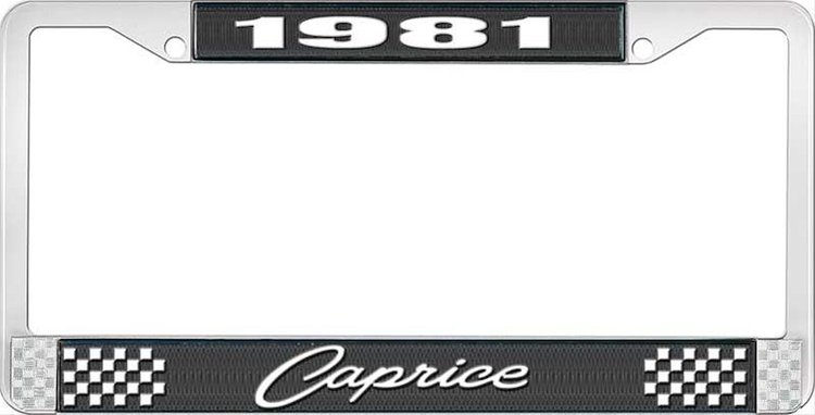 1981 Caprice Black And Chrome License Plate Frame With White Lettering
