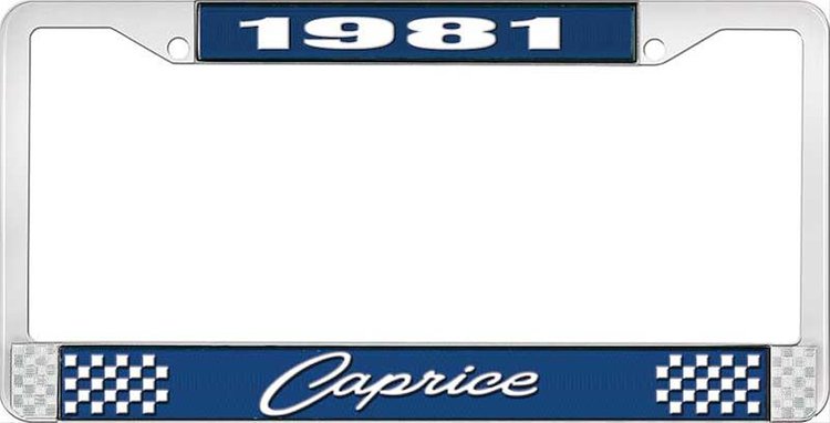 1981 Caprice Blue And Chrome License Plate Frame With White Lettering