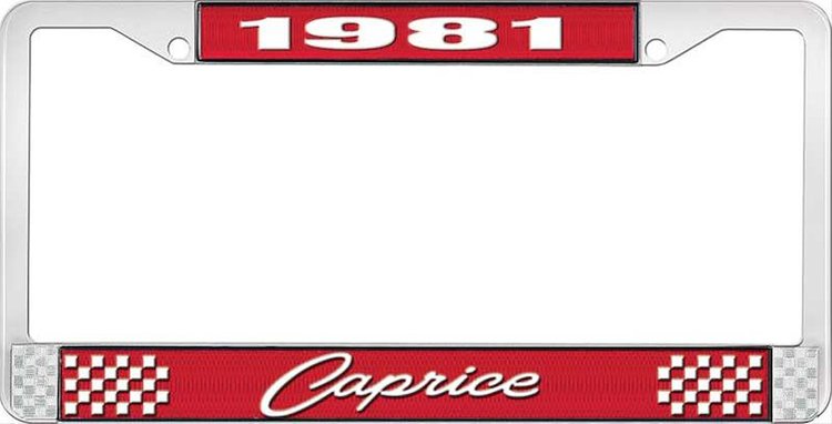1981 Caprice Red And Chrome License Plate Frame With White Lettering