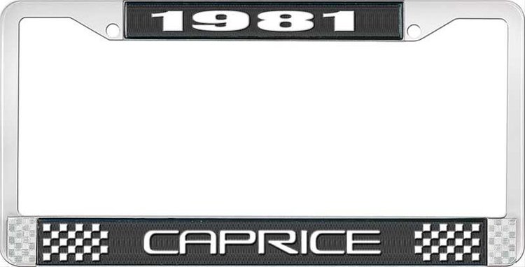 1981 Caprice Black And Chrome License Plate Frame With White Lettering