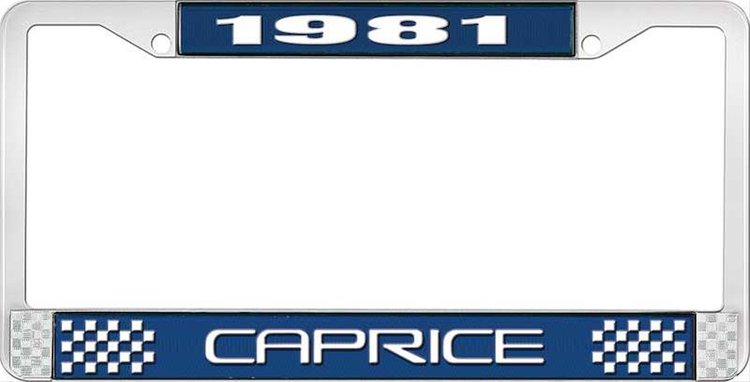 1981 Caprice Blue And Chrome License Plate Frame With White Lettering