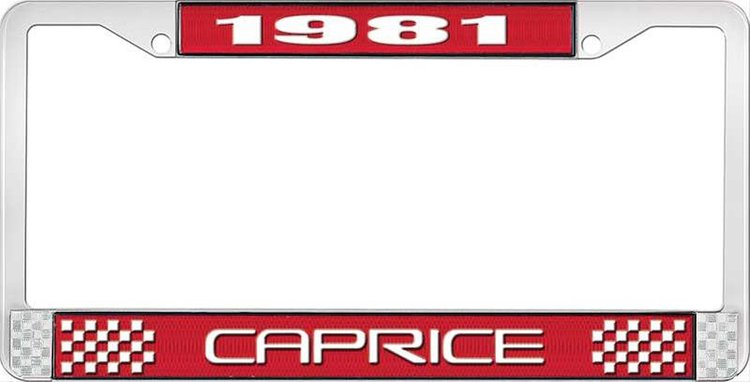1981 Caprice Red And Chrome License Plate Frame With White Lettering