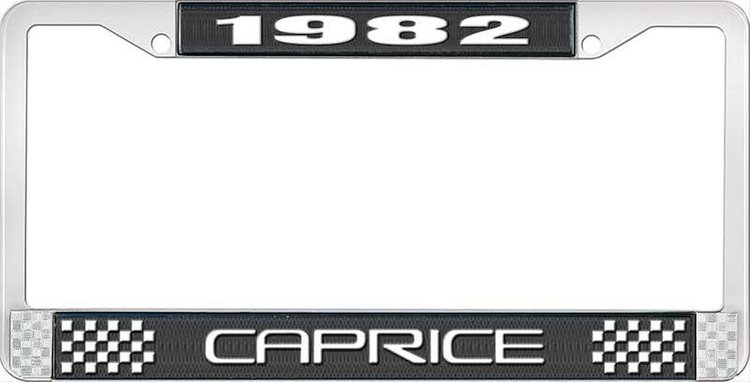 1982 Caprice Black And Chrome License Plate Frame With White Lettering
