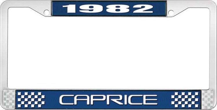 1982 Caprice Blue And Chrome License Plate Frame With White Lettering