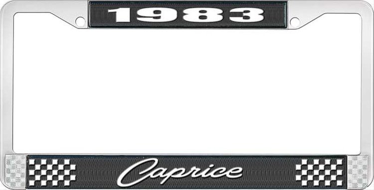 1983 Caprice Black And Chrome License Plate Frame With White Lettering