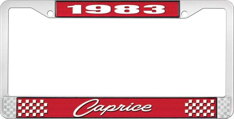 1983 Caprice Red And Chrome License Plate Frame With White Lettering