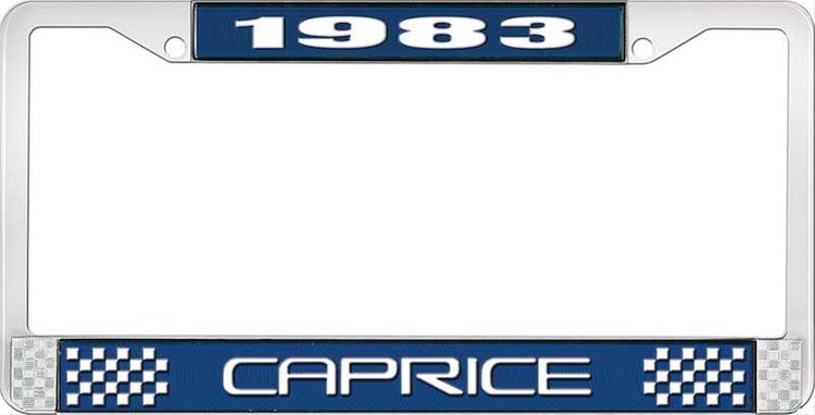 1983 Caprice Blue And Chrome License Plate Frame With White Lettering