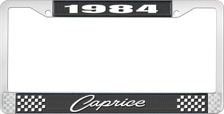 1984 Caprice Black And Chrome License Plate Frame With White Lettering