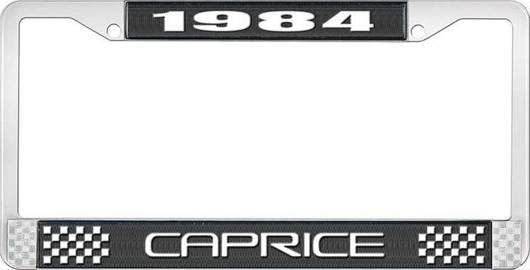 1984 Caprice Black And Chrome License Plate Frame With White Lettering