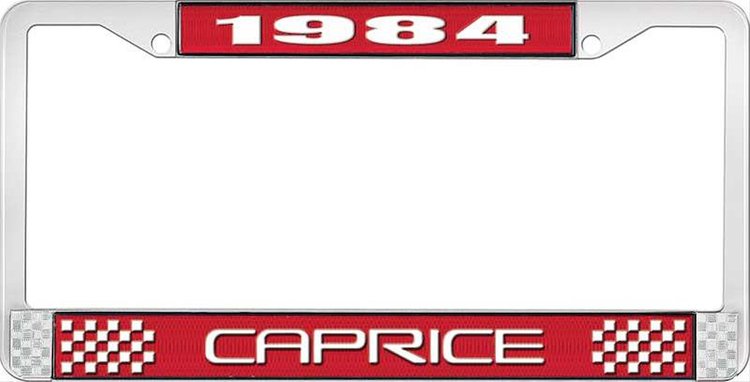 1984 Caprice Red And Chrome License Plate Frame With White Lettering
