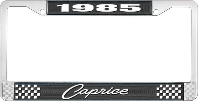 1985 Caprice Black And Chrome License Plate Frame With White Lettering